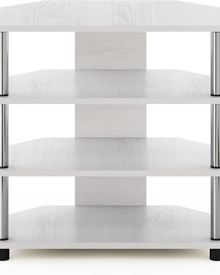 Furinno Econ Easy Assembly 4-Tier Petite Entertainment Center TV Stand for TV up to 25 Inch with Stainless Steel Tubes, White Oak/Chrome - LeafyLoom