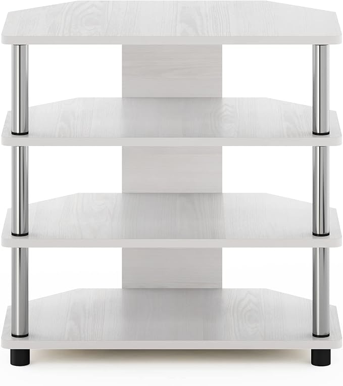 Furinno Econ Easy Assembly 4-Tier Petite Entertainment Center TV Stand for TV up to 25 Inch with Stainless Steel Tubes, White Oak/Chrome - LeafyLoom