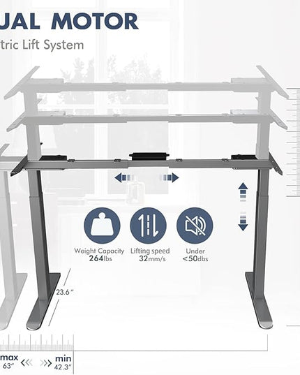 AIMEZ0 Dual Motor Electric Sit Stand Desk Standing Desk Frame Adjustable Height 27.4-45.6 inches DIY Motorized Computer Desk for Home and Office Gray (Frame Only) - LeafyLoom