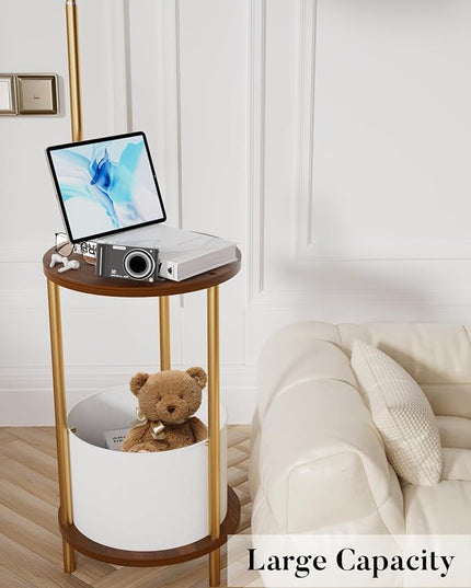 Lightdot 57IN Floor Lamp with Shelves, Mid Century Modern Standing Lamps with Bulb and Storage Bag Included, Gold Pole End Table with Lamp Attached for Living Room Bedroom - LeafyLoom