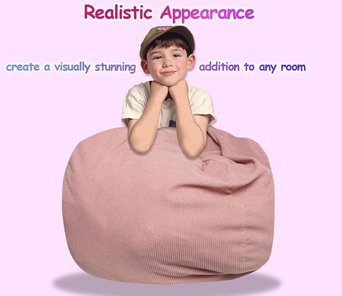 Beanbag Stuffed Animal Storage Organizer Cover Soft Premium Corduroy Removable Washable Stuffable Keep Room Clutter Plush Toys Storage (No Beans) XX-Large - LeafyLoom