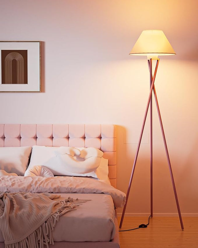 Lightdot 77IN Tripod Floor Lamp Pink, Mid Century Modern Standing Lamps with Fabric Lampshade, Bulb Included, Farmhouse Tall Lamps Vintage Floor Lamp for Living Room, Bedroom - LeafyLoom