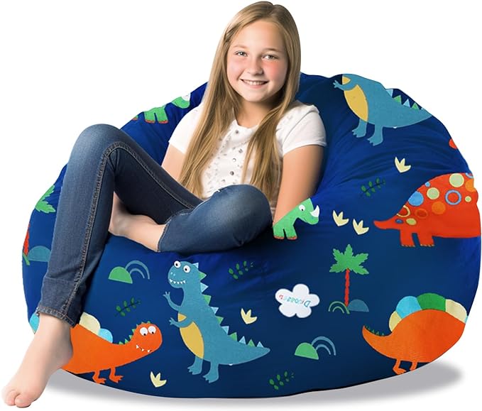 Stuffed Animal Storage Bean Bag Chairs(No Filler) Toy Organizer Bags Chair Cover for Kids Cotton Canvas Beanbag with Zipper Organizing Keep Room your Plush Toys and More Organized - LeafyLoom