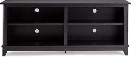 ROCKPOINT 58inch TV Stand Media Console for TV’s up to 65 Inches, Home Living Room Storage Console, Entertainment Center with 4 Open Storage Shelves, Modern TV Console Table (Black) - LeafyLoom