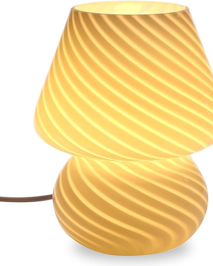 BSOD Mushroom Lamp,Glass Table Bedside Lamps Translucent Murano Vintage Style Striped Small Night Mushroom Decor Light Swirl for Ambient,Kids,Bedroom,Living,Girl Gift (Stripe White) - LeafyLoom
