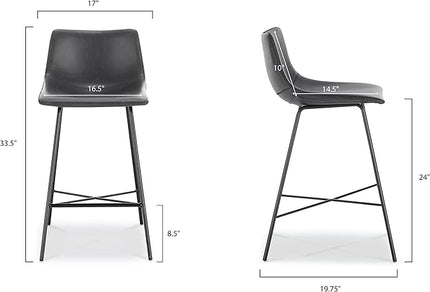Poly and Bark Counter Stool 24 inches - Counter Height Bar Stools Set of 2 - Sturdy Kitchen Stools with Backs - Comfortable Bar Chair - Modern Countertop-High Chairs, Kitchen Island Barstools – Grey - LeafyLoom