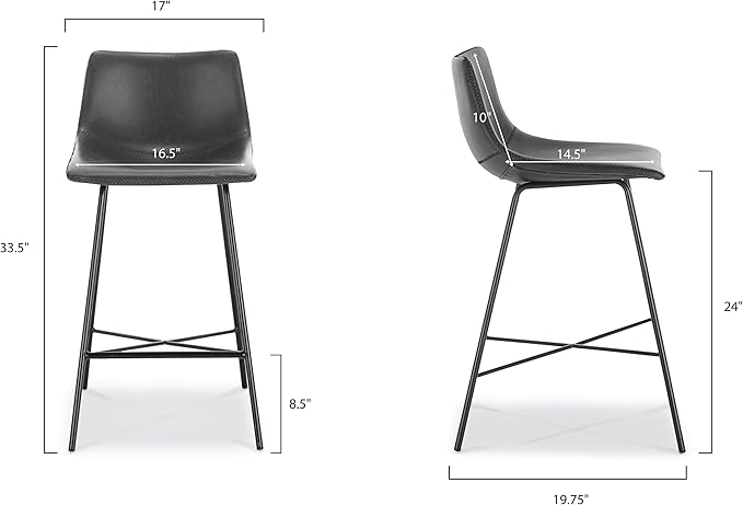Poly and Bark Counter Stool 24 inches - Counter Height Bar Stools Set of 2 - Sturdy Kitchen Stools with Backs - Comfortable Bar Chair - Modern Countertop-High Chairs, Kitchen Island Barstools – Grey - LeafyLoom
