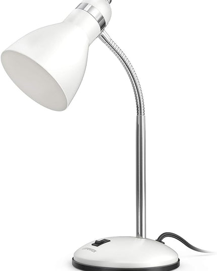 LEPOWER Metal Desk Lamp, Adjustable Goose Neck Table Lamp, Eye-Caring Study Desk Lamps for Bedroom, Study Room and Office (White) - LeafyLoom