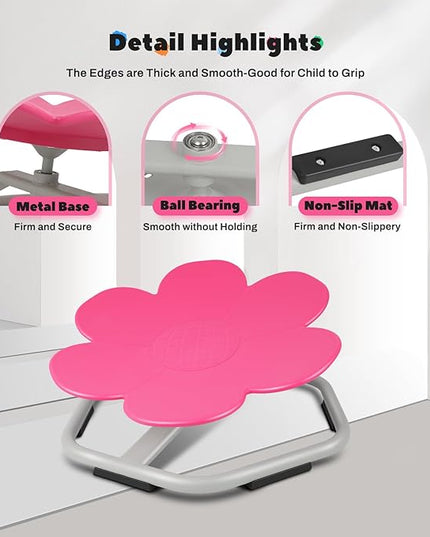 Sensory Toys Kids Swivel Chair, Autism Kids Swivel Chair, Petal Sit and Spin Seat Balance Chair Indoor for Child Age 3+, Regulating Toddler’s Body Balance, Metal Base Non-Slip Rose Red - LeafyLoom