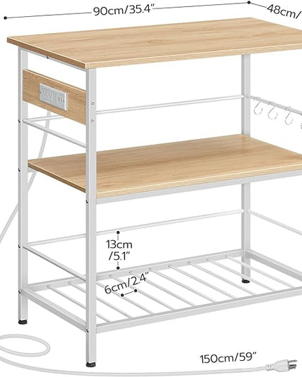 HOOBRO Kitchen Island with Storage, Kitchen Island Table with Power Outlet, 3 Tier Coffee Station and Microwave Stand, for Home, Kitchen and Dining Room, Natural and White WN021ZD01 - LeafyLoom