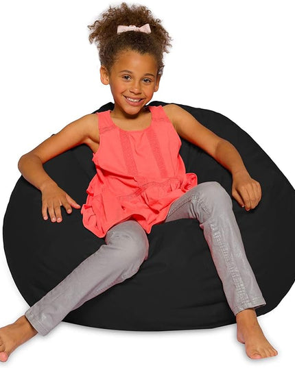 Posh Creations Bean Bag Chair for Kids, Teens, and Adults Includes Removable and Machine Washable Cover, Solid Black, 38in - Large - LeafyLoom