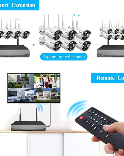(Dual Antennas for Wi-Fi Enhanced) AI Human Detected 2K 3.0MP Wireless Security Camera System, Surveillance NVR Kits with 2TB Hard Drive, 4Pcs Outdoor WiFi Security Cameras, with Audio, Night Vision OOSSXX