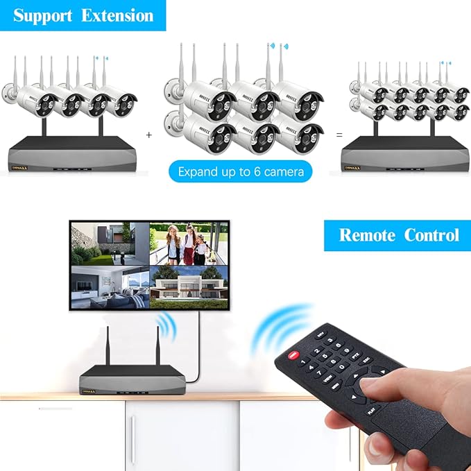 (Dual Antennas for Wi-Fi Enhanced) AI Human Detected 2K 3.0MP Wireless Security Camera System, Surveillance NVR Kits with 2TB Hard Drive, 4Pcs Outdoor WiFi Security Cameras, with Audio, Night Vision OOSSXX