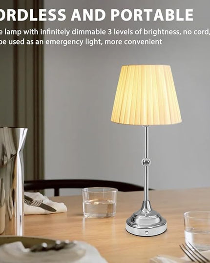 Portable LED Table Lamp with Touch Sensor, 3-Levels Brightness Metal Desk Lamp, Built-in Rechargeable Battery, Night Light, Bedside Lamp,Dining Room Lamp (Silver) - LeafyLoom