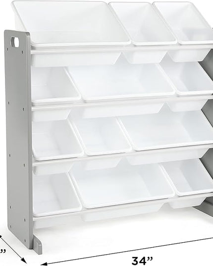 Humble Crew, Grey/White Kids Toy Organizer with 12 Storage Bins, Toddler - LeafyLoom