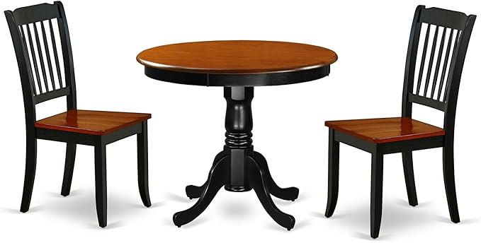 East West Furniture ANDA3-BCH-W Antique 3 Piece Set for Small Spaces Contains a Round Table with Pedestal and 2 Kitchen Dining Chairs, 36x36 Inch - LeafyLoom