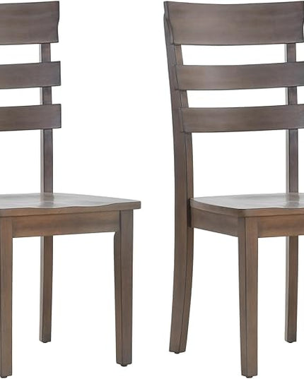 COLAMY Wooden Dining Chairs Set of 2, Ladder High Back Kitchen Side Chair, Armless Farmhouse Dining Room Chairs with Adjustable Foot Pegs, Light Brown - LeafyLoom
