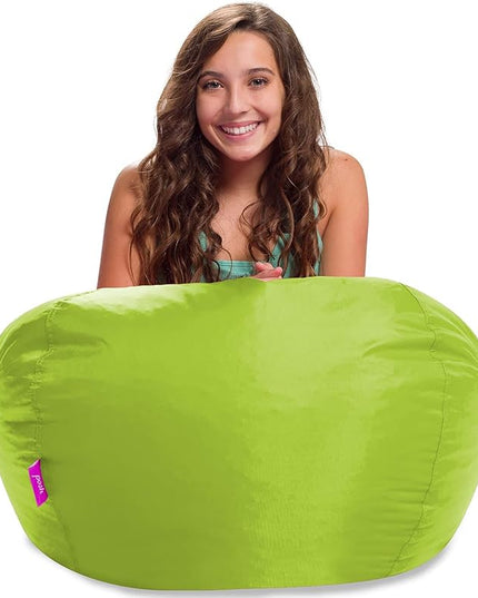 Posh Creations Structured Comfy Seat for Playrooms and Bedrooms, Large Bean Bag Chair, 100in Round Classic Bean Bag, Lime - LeafyLoom