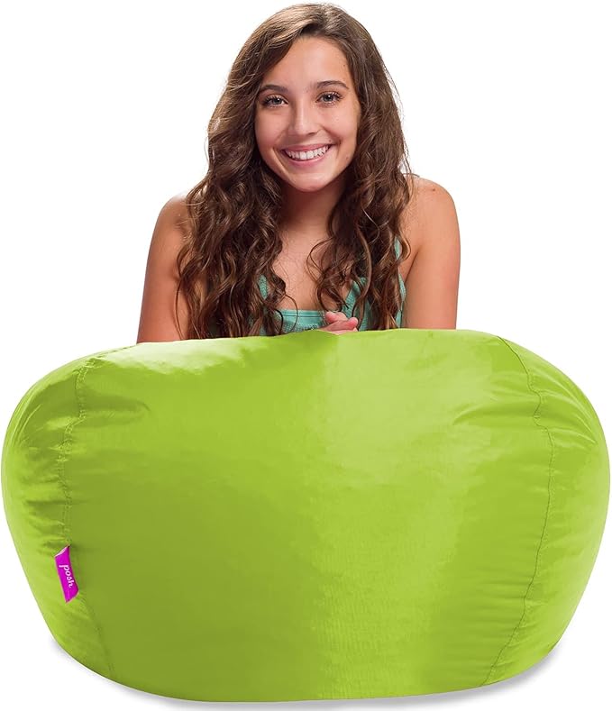 Posh Creations Structured Comfy Seat for Playrooms and Bedrooms, Large Bean Bag Chair, 100in Round Classic Bean Bag, Lime - LeafyLoom