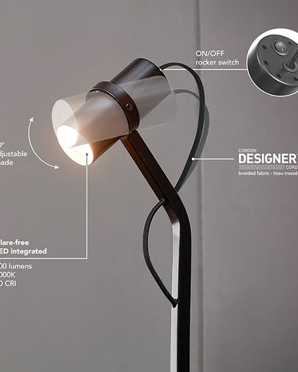 Globe Electric MRDK by Globe Series.01.FL 58" LED Floor Lamp, 9 Watts, 400 Lumens, 3000 Kelvin Warm White, Adjustable Shade, On/Off Rocker Switch on Shade, Matte Black - LeafyLoom