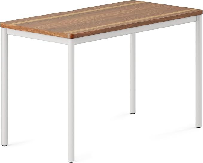 Branch Daily Desk - Functional At Home Office Desk with Effortless Assembly, Timeless Design, Rounded Corners, and Built-in Cable Notch - 36” W x 28.5” H x 24” D - Walnut White Work Table - LeafyLoom