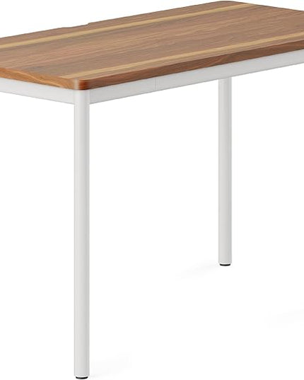 Branch Daily Desk - Functional At Home Office Desk with Effortless Assembly, Timeless Design, Rounded Corners, and Built-in Cable Notch - 48” W x 28.5” H x 24” D - Walnut White Work Table - LeafyLoom
