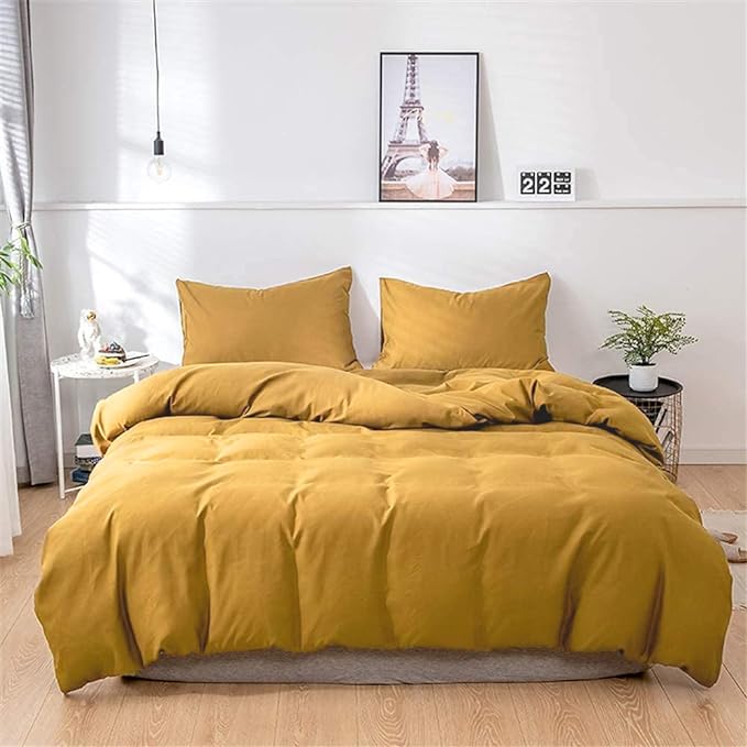 Mustard Yellow Comforter Sets Full Pure Deep Dark Yellow Bedding Set 3 Pieces Women Men Ginger Yellow Comforter Sets Lightweight Durable Yellow Blanket Full Quilts Breathable Bed Comforter Set - LeafyLoom