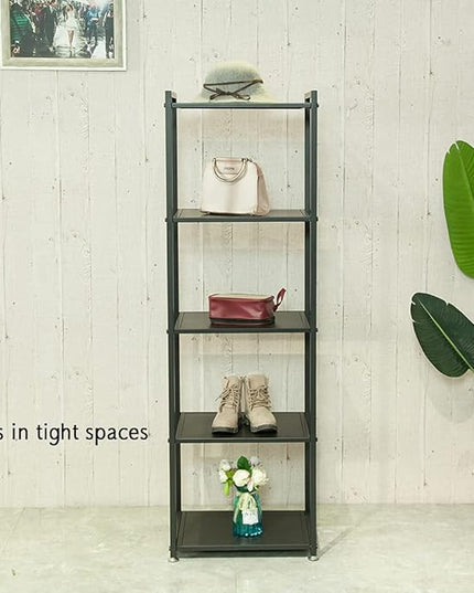 Display Shelf, 5-Tier Shelf Stand, Black Metal Thin Narrow Tall Large Corner Shelf Bookshelf Freestanding for Bedroom Shop Commercial Retail Storage(19.7x15.7x63)… - LeafyLoom