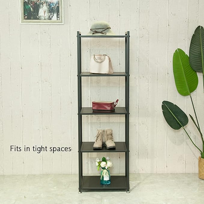 Display Shelf, 5-Tier Shelf Stand, Black Metal Thin Narrow Tall Large Corner Shelf Bookshelf Freestanding for Bedroom Shop Commercial Retail Storage(19.7x15.7x63)… - LeafyLoom