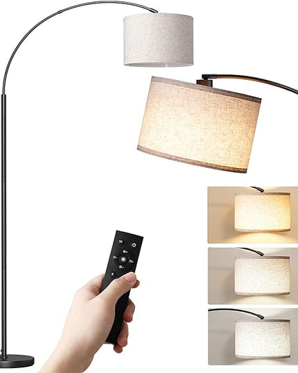 SUNMORY Arc Floor Lamp with Remote,Modern Floor Lamp with Stepless Dimmable Bulb,75″Height Tall Lamp for Living Room with Hanging Drum Shade and Weighted Base.Mid Century Standing Lamp for Bedroom - LeafyLoom