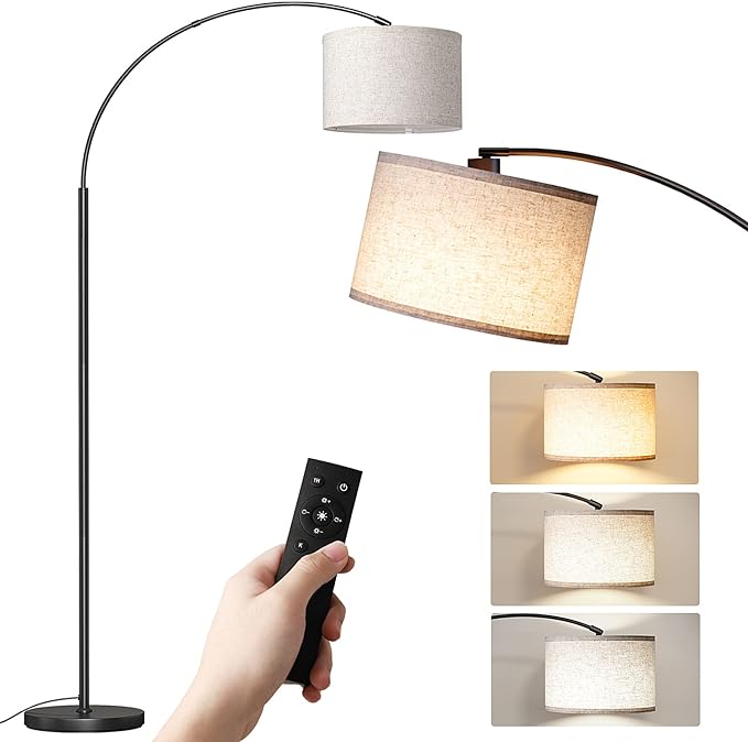 SUNMORY Arc Floor Lamp with Remote,Modern Floor Lamp with Stepless Dimmable Bulb,75″Height Tall Lamp for Living Room with Hanging Drum Shade and Weighted Base.Mid Century Standing Lamp for Bedroom - LeafyLoom