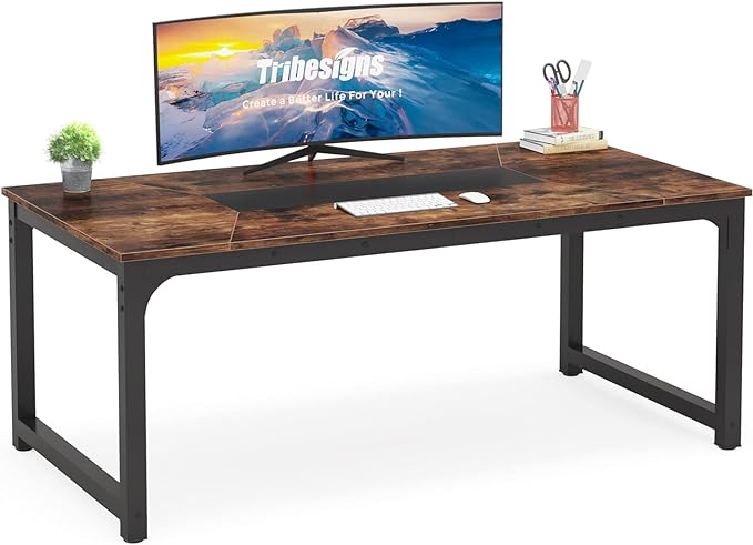 Tribesigns Modern Computer Desk, 70.8 x 35.4 inch Large Executive Office Desk Computer Table Study Writing Desk Workstation for Home Office,Rustic/Black - LeafyLoom