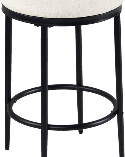 HomePop Upholstered Metal Barstool, Fabric Side Chairs for Dining Room, Kitchen and Living Room - Stain-Resistant Cream Woven - LeafyLoom