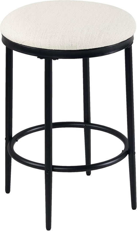 HomePop Upholstered Metal Barstool, Fabric Side Chairs for Dining Room, Kitchen and Living Room - Stain-Resistant Cream Woven - LeafyLoom