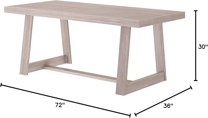 Plank+Beam 72 Inch Farmhouse Dining Table, Solid Wood Rustic Kitchen Table, Large Wooden Rectangular Dinner Table for Dining Room, Home Office, Living Room Furniture, Easy Assembly, Seashell Wirebrush - LeafyLoom