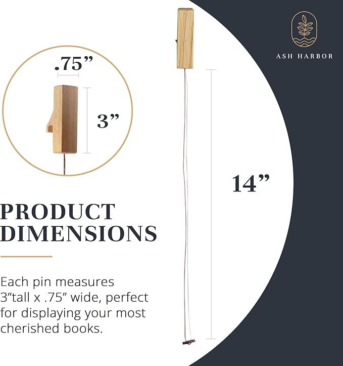 Wall Book Organizers Hanging Pins - Extra Pins for Floating Shelves Wall Mounted, Extra Hardwood Hanging Pins for Floating Bookshelves, Ideal for Book Lovers, (Natural Finish) - LeafyLoom