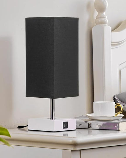 Ambimall Black Lamp with USB Ports - 3 Way Touch Lamps Beside Desk, Nightstand Lamp for Bedrooms Living Room, Black Shade with White Base, LED Bulb Included(Black) - LeafyLoom