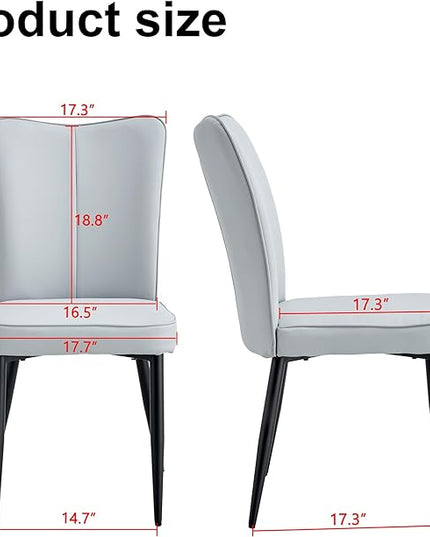 Modern Dining Chairs Set of 4, PU Leather Seat Cushions Light Gray Dining Room Chair, with Black Metal Legs Kitchen Chair for Home Living Room, Restaurant, Light Gray Chair Black Legs - LeafyLoom