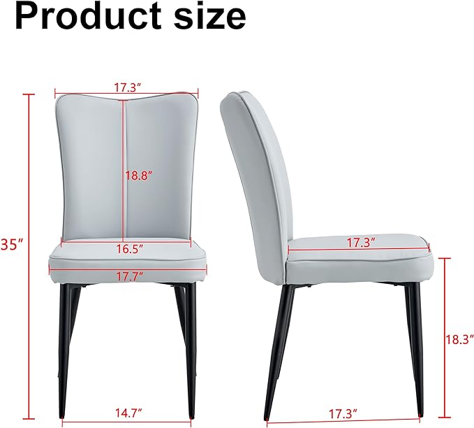 Modern Dining Chairs Set of 4, PU Leather Seat Cushions Light Gray Dining Room Chair, with Black Metal Legs Kitchen Chair for Home Living Room, Restaurant, Light Gray Chair Black Legs - LeafyLoom