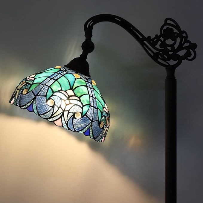 Tiffany Reading Floor Lamp,Stained Glass Gooseneck Floor Light for Reading,Antique Style Tall Standing Lamp for Living Room Bedroom and Office - LeafyLoom