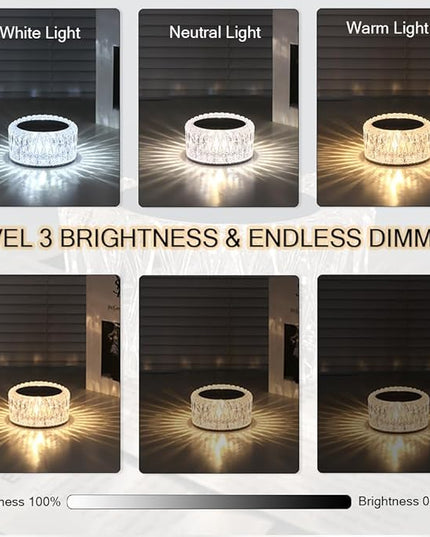 Portable Crystal LED Table Lamp, 3-Levels Brightness Desk Lamp, 3 Color Touch Control Rechargeable Lamp, Night Light, Bedside Lamp,Dining Room Lamp (3 Color) - LeafyLoom