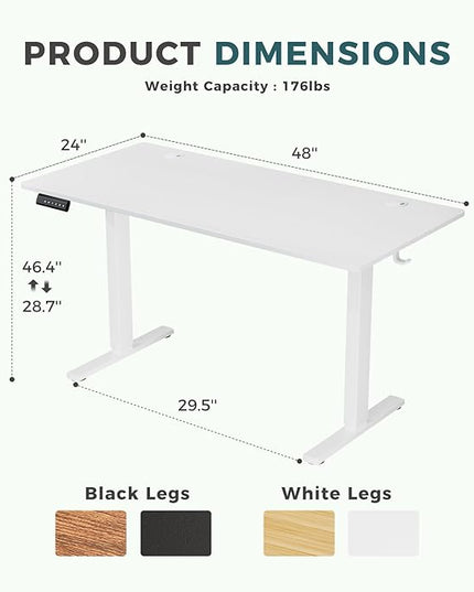 SMUG Standing Desk, 48x24 Inch Ergonomic Adjustable Height Electric Sit Stand Up Down Computer Table with Whole-Piece Desktop Board, Computer Workstation for Home Office, White(2 Packages) - LeafyLoom