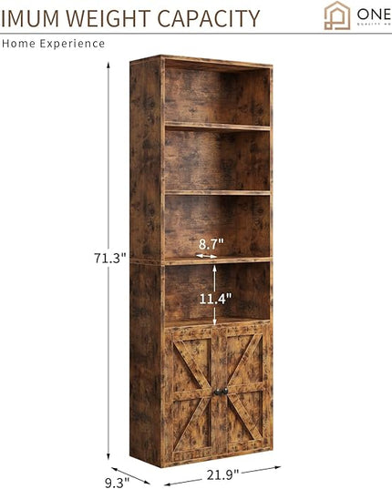 oneinmil 6 Tier Bookcase, Wooden Bookshelves with Cabinet Doors, Floor Bookshelf and Office Storage Cabinets for Home Office, Living Room,Brown - LeafyLoom