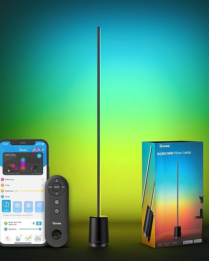 Govee RGBIC Floor Lamp, Modern LED Lyra Corner Lamp with 64+ Scene & Music Modes, 1500 Lumens, DIY Mode, Smart Remote Control Standing Floor Lamp for Bedroom, Living Room, Gaming Room, Black - LeafyLoom