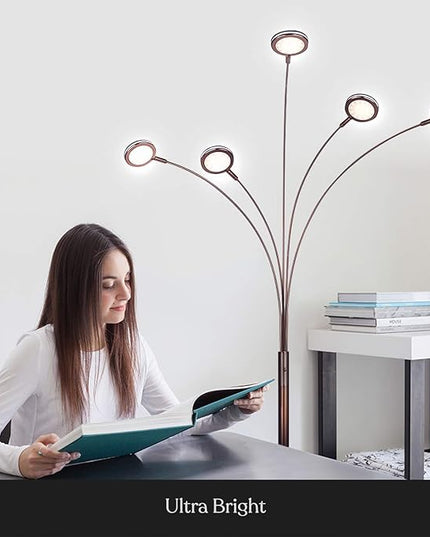 Brightech Orion Arc Floor Lamp for Living Room, Tree Floor Lamp with 5 Adjustable Arms, Multi-Head Standing Lamp with Flexible Rotating LED Lights for Bedroom, Dorm - Bright Hanging Lighting - Bronze - LeafyLoom