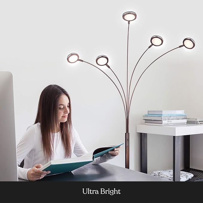 Brightech Orion Arc Floor Lamp for Living Room, Tree Floor Lamp with 5 Adjustable Arms, Multi-Head Standing Lamp with Flexible Rotating LED Lights for Bedroom, Dorm - Bright Hanging Lighting - Bronze - LeafyLoom