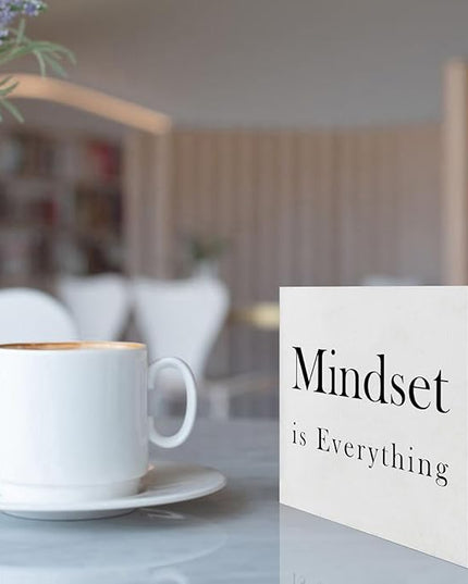 Office Desk Decor Office Decorations for Work Motivational Desk Decor Mindset Is Everything Wooden Signs Office Cubicle Decor Office Table Decor Inspirational Desk Decor Motivational Quotes (5x5inch) - LeafyLoom