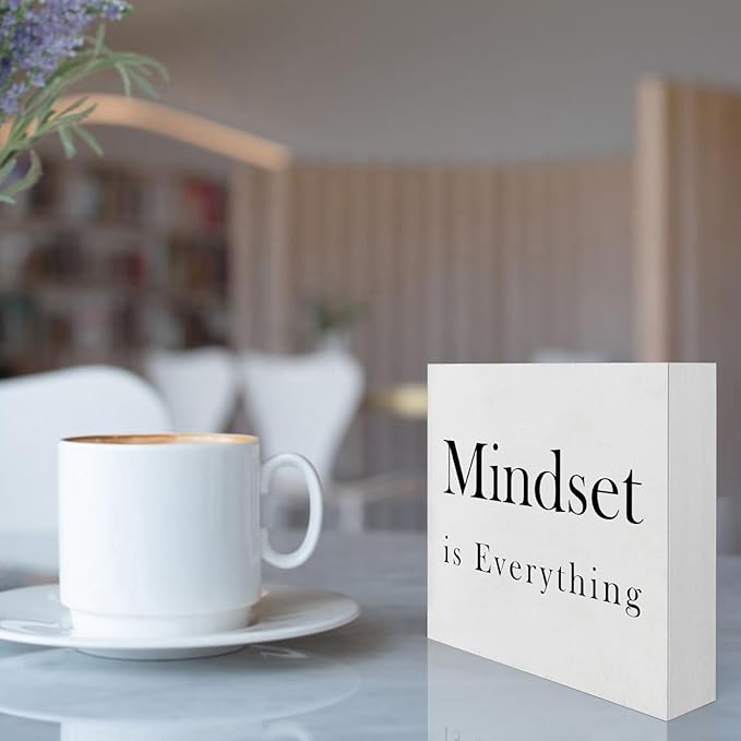 Office Desk Decor Office Decorations for Work Motivational Desk Decor Mindset Is Everything Wooden Signs Office Cubicle Decor Office Table Decor Inspirational Desk Decor Motivational Quotes (5x5inch) - LeafyLoom