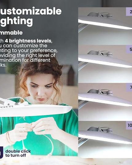 Neatfi XL 2,200 Lumens LED Task Lamp, 24W Super Bright Desk Lamp, 117 Pcs SMD LED, 4 Level Brightness, Dimmable, Task LED Light for Home, Office, Workbench (CCT, White) - LeafyLoom