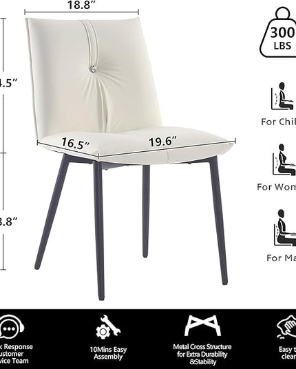 YOUTASTE Modern Dining Chairs Set of 2 Upholstered Leather Kitchen Chairs Soft Padded Side Chairs Dinner Chairs with Metal Legs for Living Room Bedroom, White - LeafyLoom